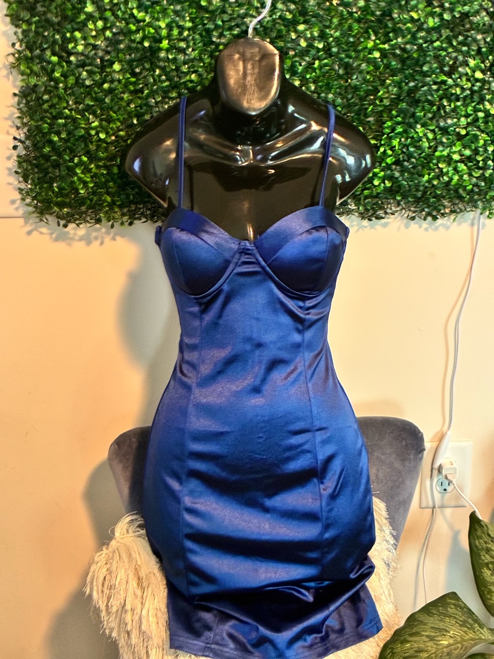 Satin Cobalt Blue Bodycon Mini Dress
